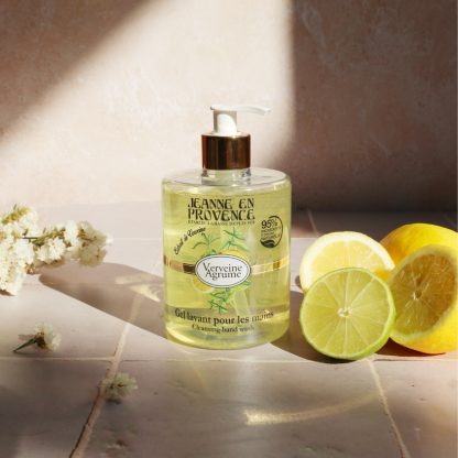 Gel lavant pour les mains 500 ml gamme Jasmin Secret Jeanne en Provence made in France entouré de citrons