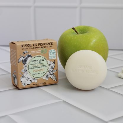 Boîte + shampoing solide Bio Jeanne en Provence gamme Pomme 75g made in France